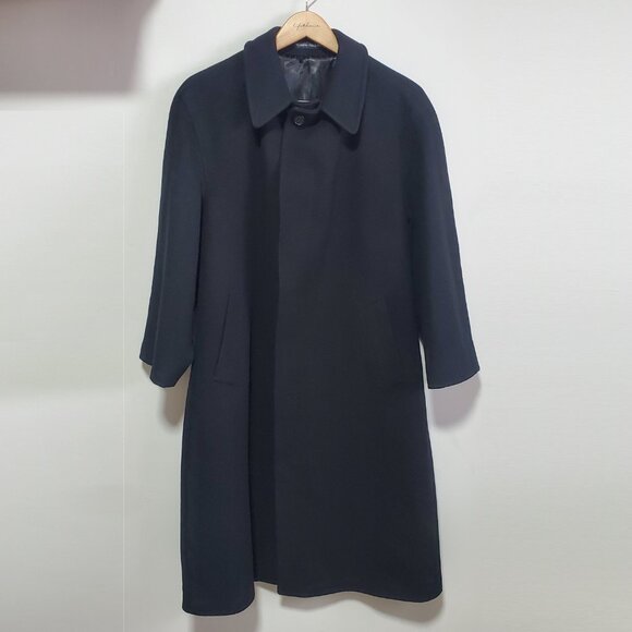 DIESSE Vintage Cashmere Wool Blend Duster Pea Coat Trench Jacket Black Womens XL - Picture 1 of 16